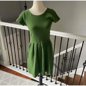 Ganni Textured Green Short Sleeve Fit Flare Mini Dress XS
